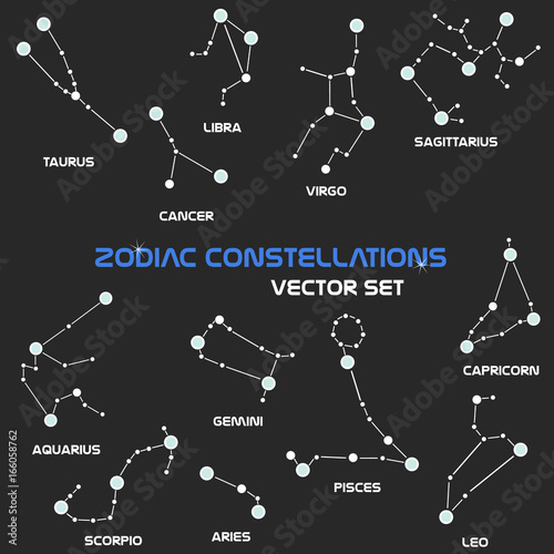 Zodiac constellations linear vector collection on a gray background. Vector illustration.
