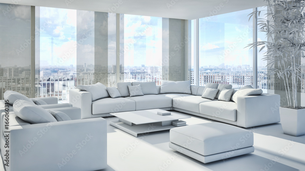 Fototapeta premium Modern bright living room, interiors. 3D rendering