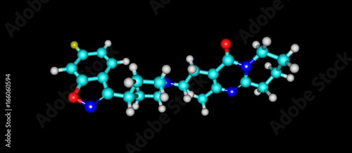 Risperidone medication molecular structure isolated on black