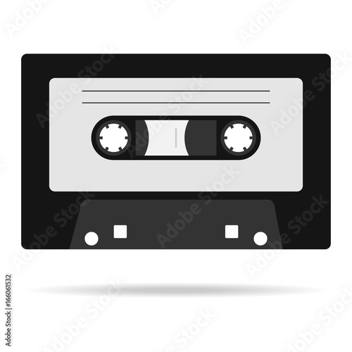 Retro audio cassette with shadow  icon audio cassette