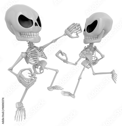 3D Two Skeleton Mascot is a fist fighting. 3D Skull Character Design Series. photo