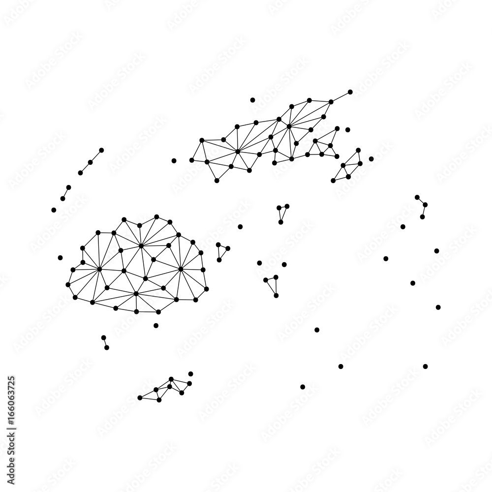 Fiji map of polygonal mosaic lines network, rays and dots vector illustration.