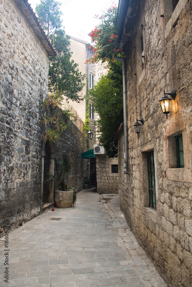 Typical facades of the old houses in Kotor in Montenegro
