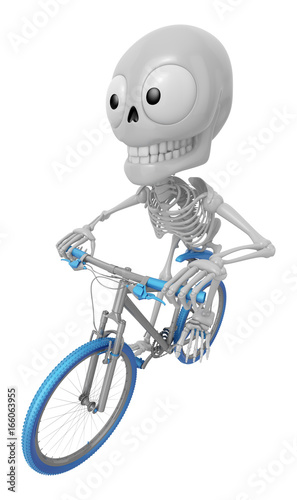 3D Skeleton Mascot is Riding a bicycle. 3D Skull Character Design Series.