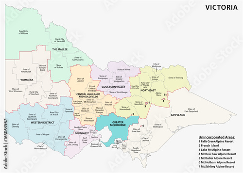 Administrative and political map of the australian state victoria photo