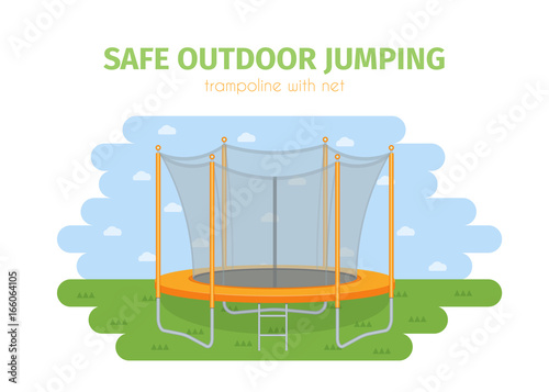 Jumping trampoline flat realistic icon