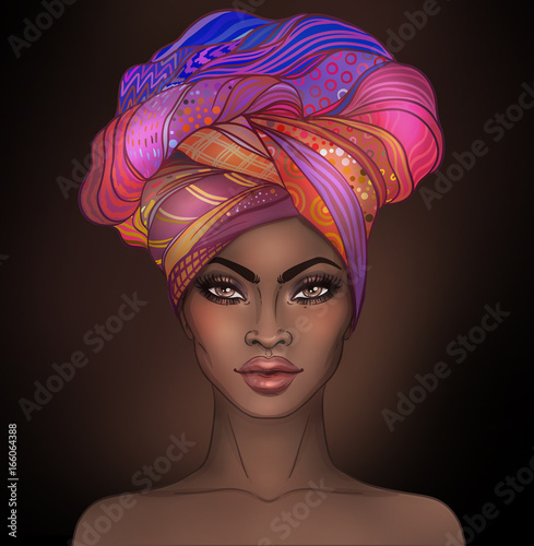 African American pretty girl. Raster Illustration of Black Woman with glossy ...