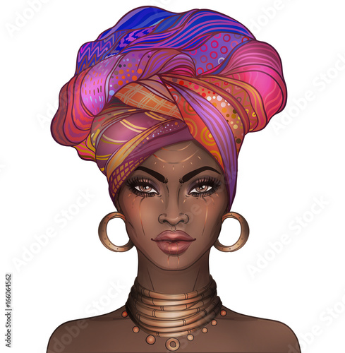 African American pretty girl. Raster Illustration of Black Woman with glossy ...