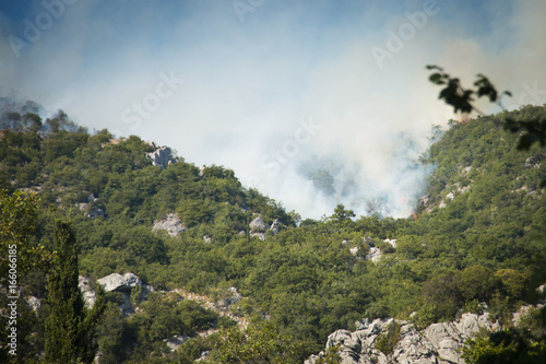 Huge forest fires on the mountains close to Herceg Novi and the bay of Kotor in Montenegro  