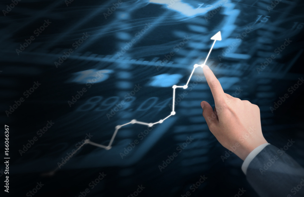 businessman with financial symbols coming from hand businessman with financial symbols coming from hand
