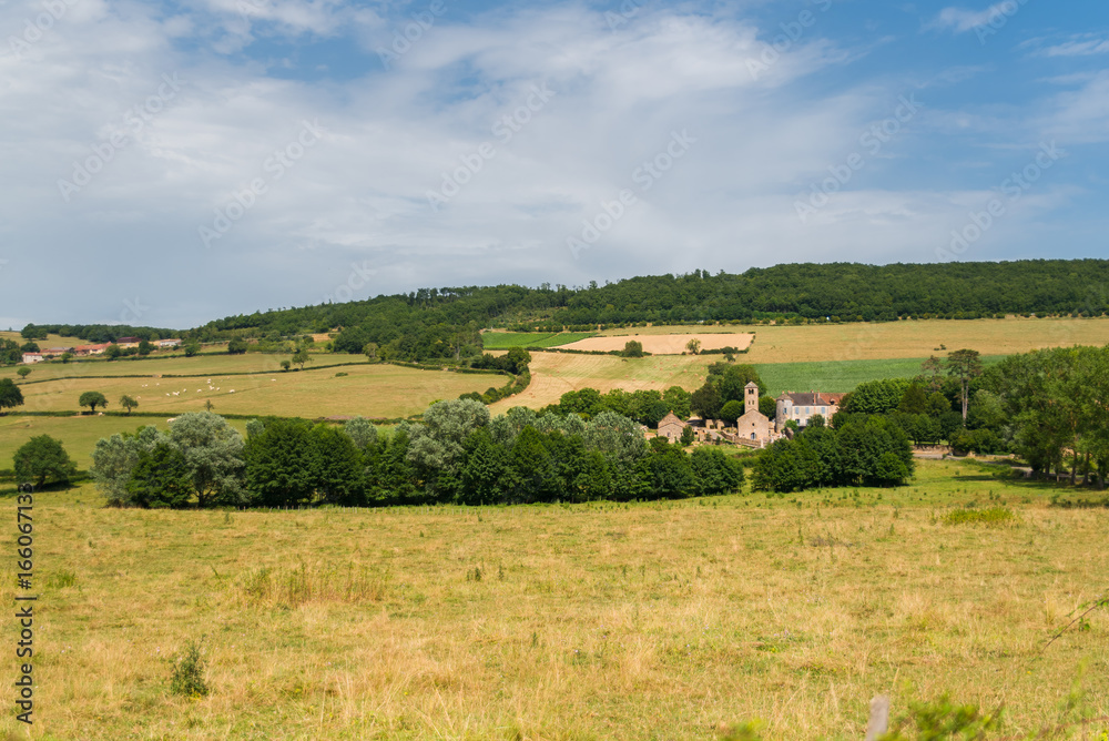 Small village in Burgundy in France, beautiful landscape in campaign
