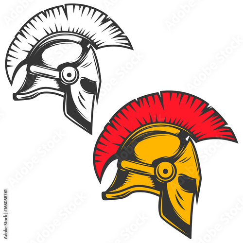 Spartan helmet. Design elements for emblem, sign, badge. Vector illustration