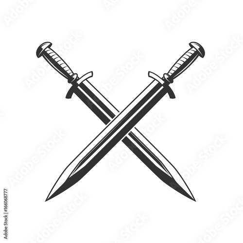 Crossed swords isolated on white background. Design element for logo, label, emblem, sign. Vector illustration