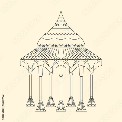 Indian pavillion of ancient, richly decorated with ornaments. Lined vector illustration