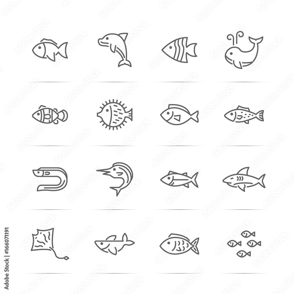 Obraz premium fish vector line icons