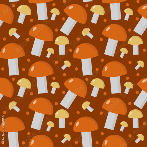 Mushrooms seamless pattern. Boletus edulis endless background, texture. Vegetable background. Vector illustration