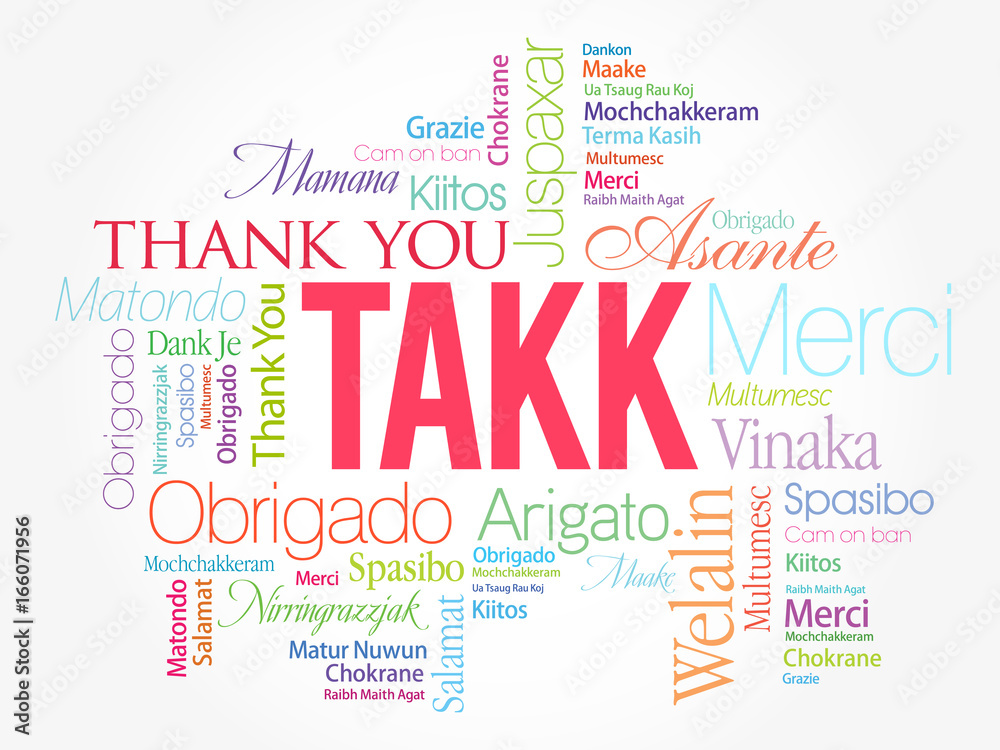 Fototapeta premium Takk (Thank You in Icelandic) Word Cloud background, all languages, multilingual for education or thanksgiving day