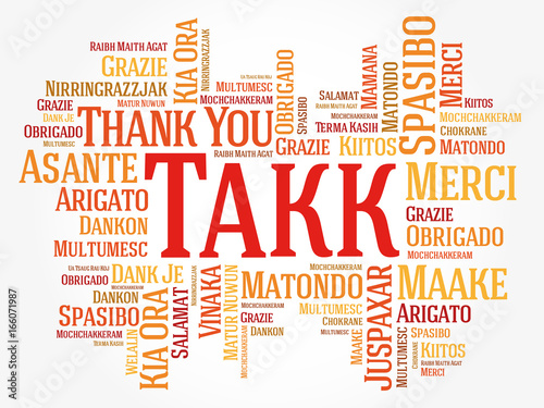 Takk (Thank You in Icelandic) Word Cloud background, all languages, multilingual for education or thanksgiving day