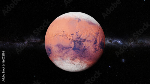 Fototapeta Naklejka Na Ścianę i Meble -  planet Mars during the Martian winter in front of the Milky Way galaxy