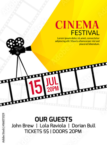 Cinema festival poster template. Vector camcorder and line videotape illustration. Movie festival art background
