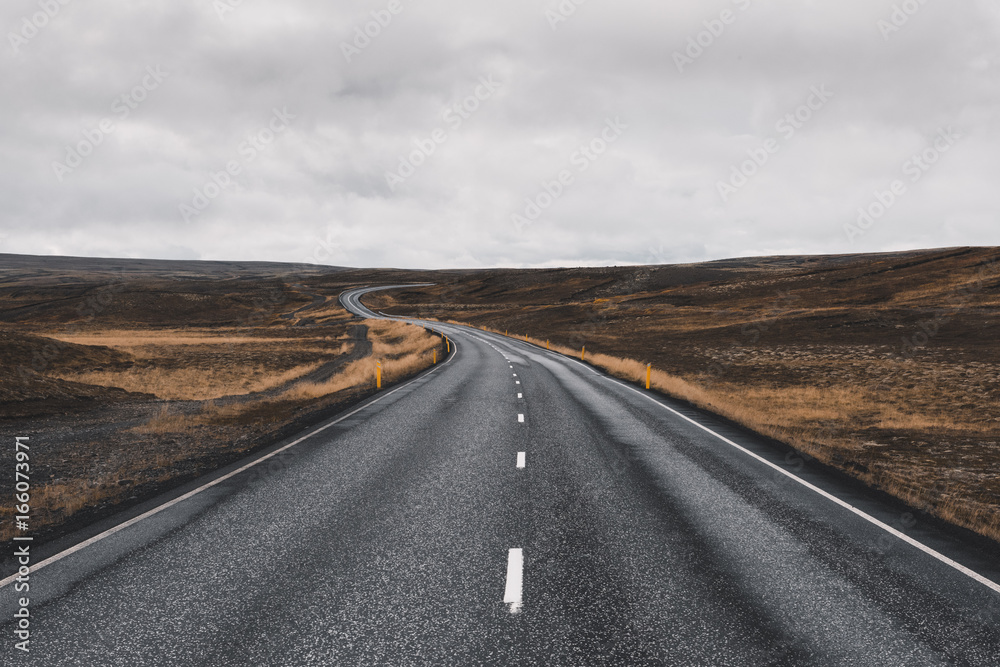 Fototapeta premium Curvy road and autumn landscape in Iceland
