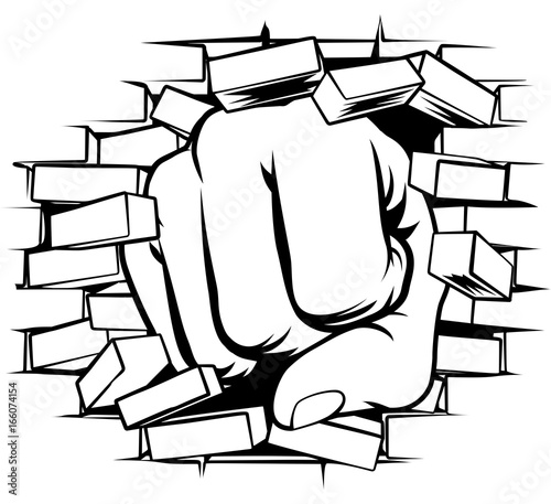 Fist Punching Through Brick Wall