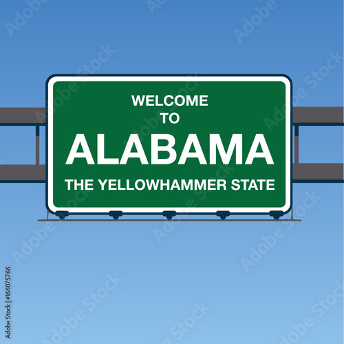 Vector - Welcome to Alabama the Beautiful Interstate Highway overpass sign in a blue sky