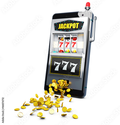 Slot machine with lucky sevens jackpot. 3d illustration. photo