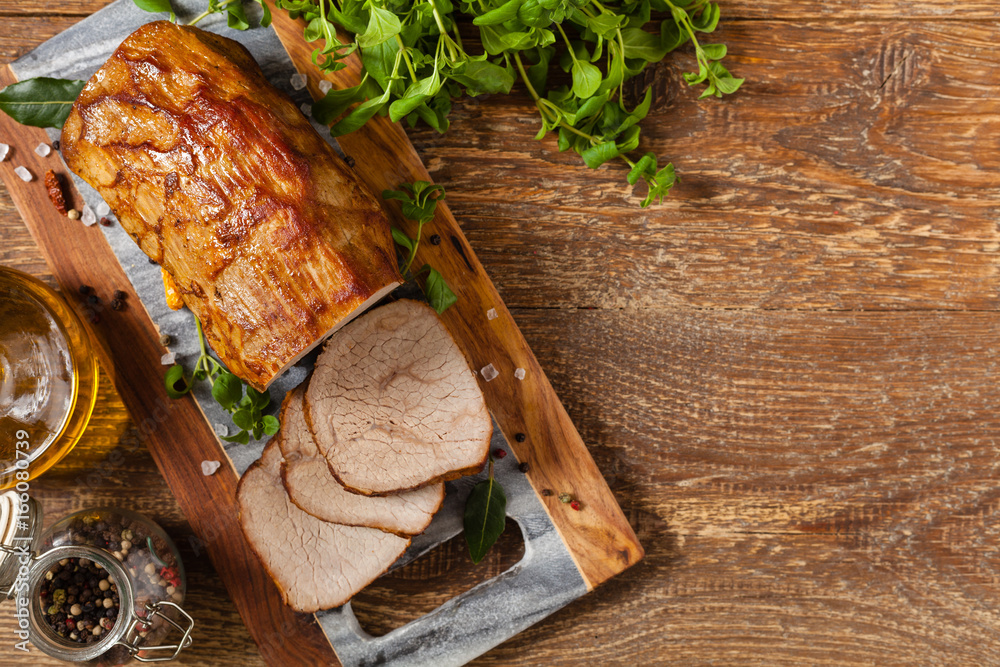 Roasted beef sirloin.