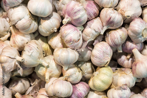 white garlic stacked in a local market