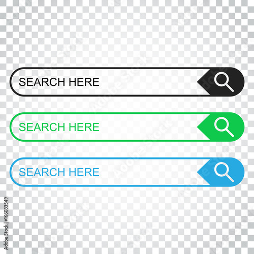 Search bar field. Set vector interface elements with search button. Flat vector illustration on isolated background. Simple business concept pictogram.