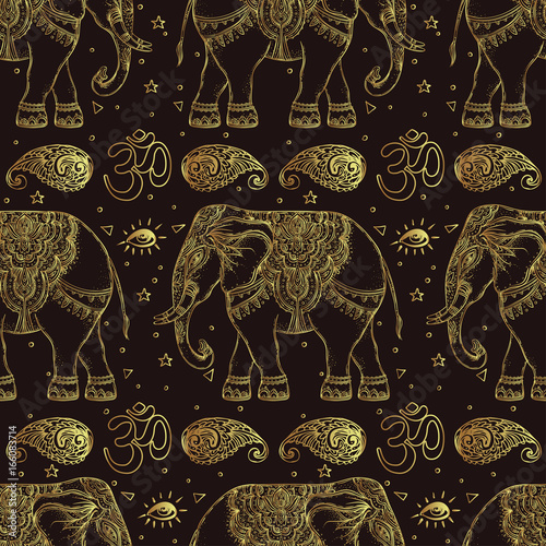 Beautiful Hand Drawn Tribal Style Elephant Seamless Pattern Design Ornaments Ethnic Background Spiritual Art Yoga Indian God Ganesha Stock Vector Adobe Stock