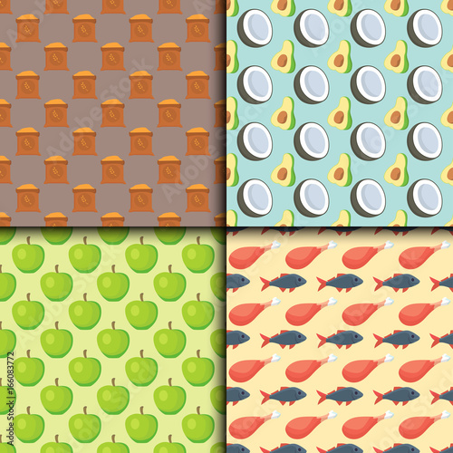 Healthy nutrition proteins fats carbohydrates seamless pattern balanced diet cooking culinary and food concept vector.