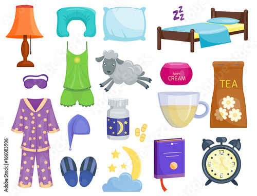 Sleep icons vector illustration set collection nap icon moon relax bedtime night bed time elements.