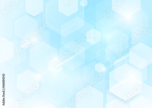Abstract repeating hexagonal shape on blue and white background