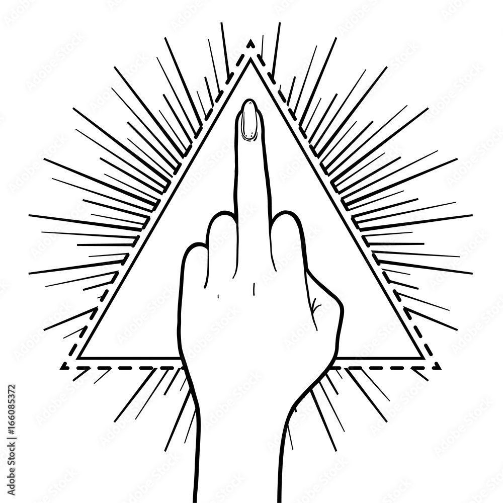 female-hand-showing-middle-finger-over-triangle-with-rays-feminism