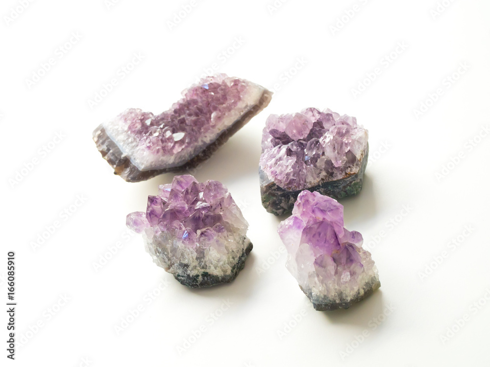 Four Amethyst geodes for crystal therapy treatments and reiki