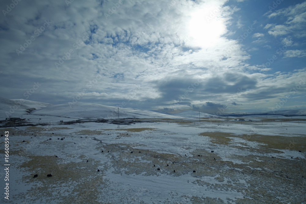 Snow mountain landscape of the grasslands Snow mountain landscape of the grasslands