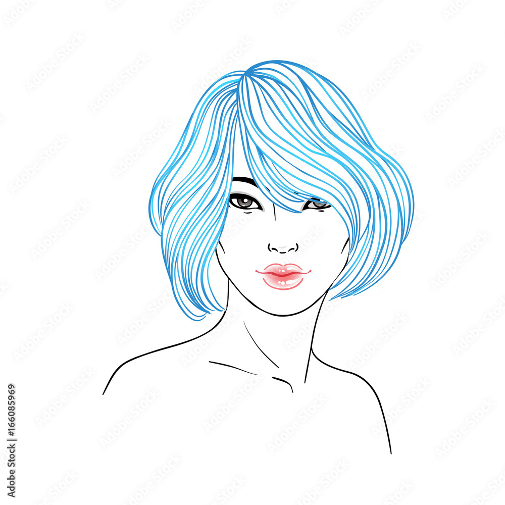 Young Asian woman with long hair. Fashion vector illustration isolated on white. Can be used as a face chart or for hairdressers Skincare, professional hairdressing. Young Asian woman with long hair. Fashion vector illustration isolated on white. Can be used as a face chart or for hairdressers Skincare, professional hairdressing.