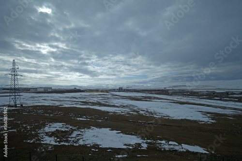 Snow mountain landscape of the grasslands