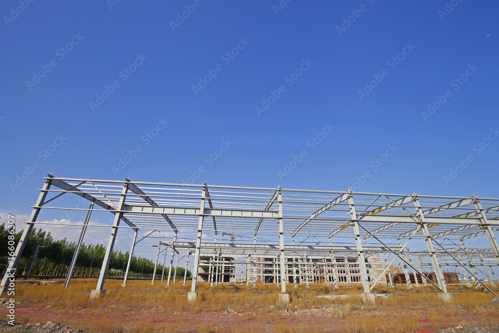 In the construction site, steel structure is under construction