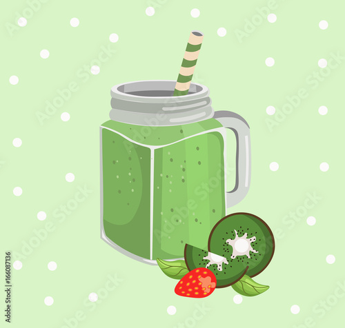 Kiwi smoothie vector. Fresh drink retro style background