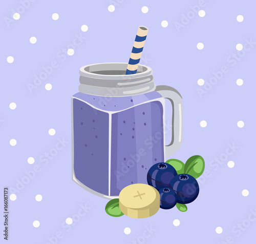 Blueberry smoothie vector. Fresh drink retro style background