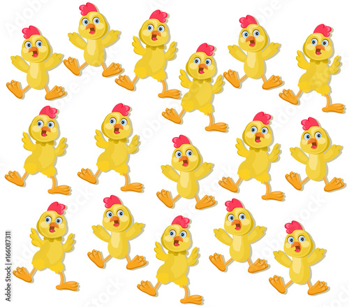 Chicken funny cartoon pattern background Vector illustration
