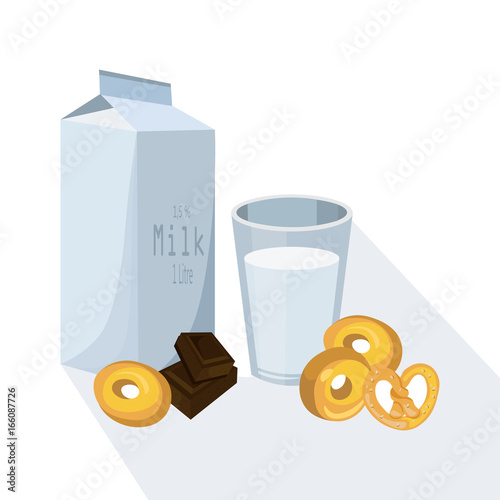 Glass of Milk with pretzel. Vector white background illustration