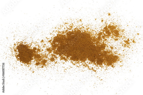 Turmeric (Curcuma) powder pile isolated on white background, top view © dule964