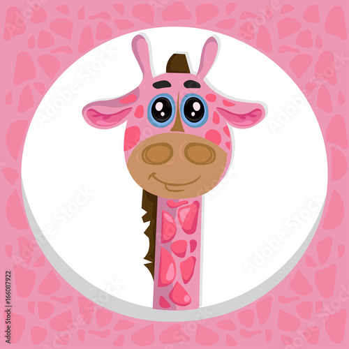 Cute pink giraffe cartoon icon Vector illustration