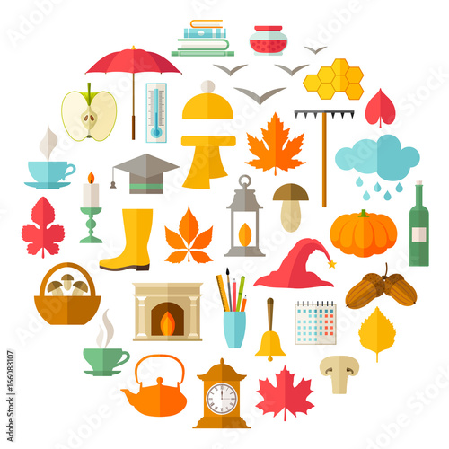 Vector symbols of autumn. Set of icons. Elements of design for seasonal themes.
