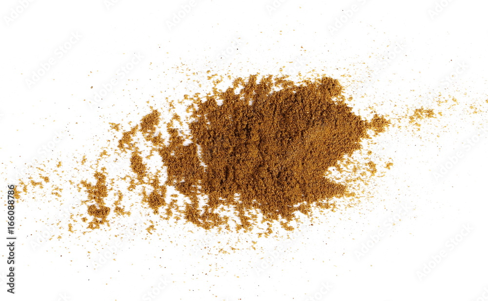 Turmeric (Curcuma) powder pile isolated on white background, top view Turmeric (Curcuma) powder pile isolated on white background, top view