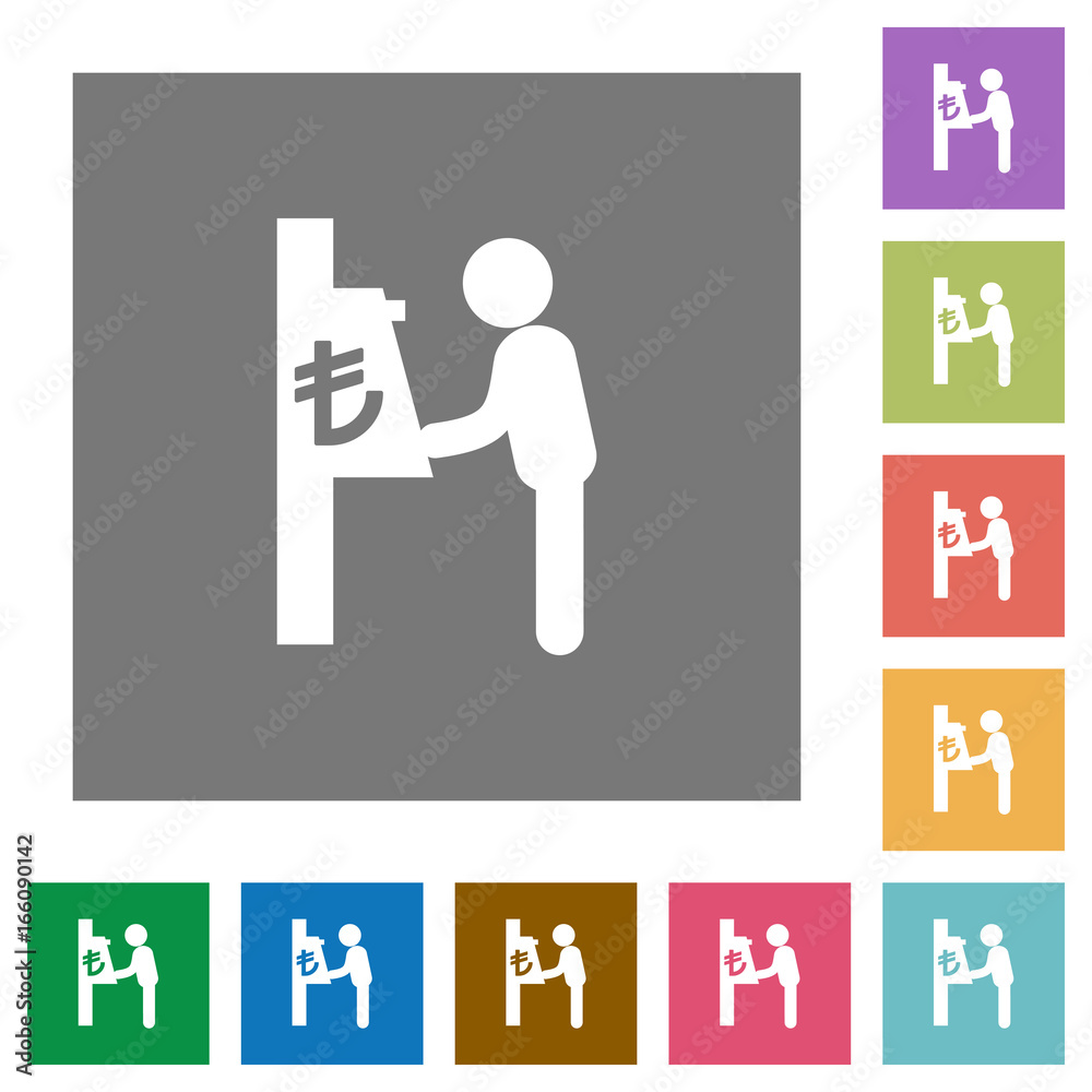 Lira cash machine square flat icons
